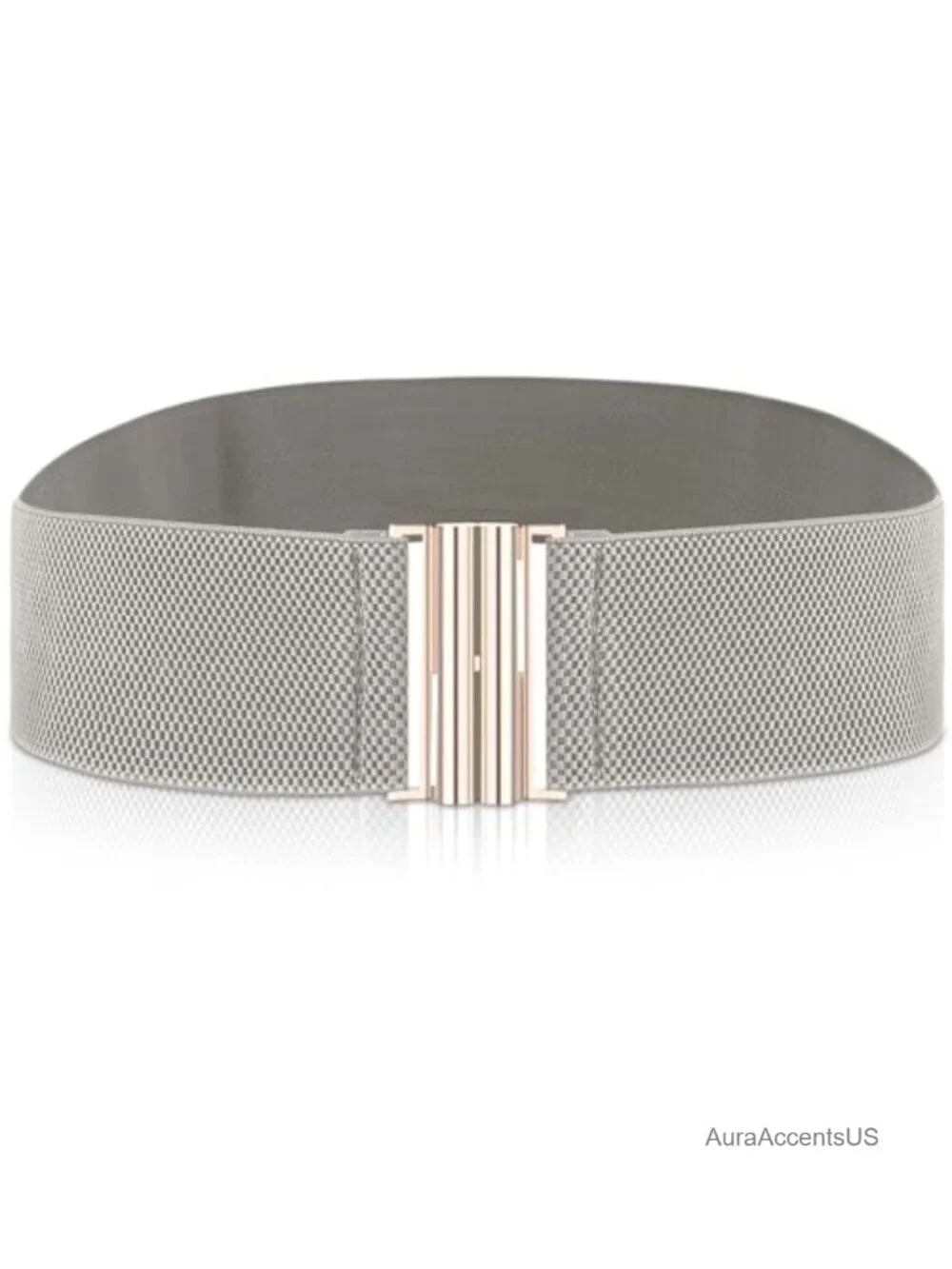 Vintage Elastic Waist Cinch Belt with Gold Buckle for Dresses